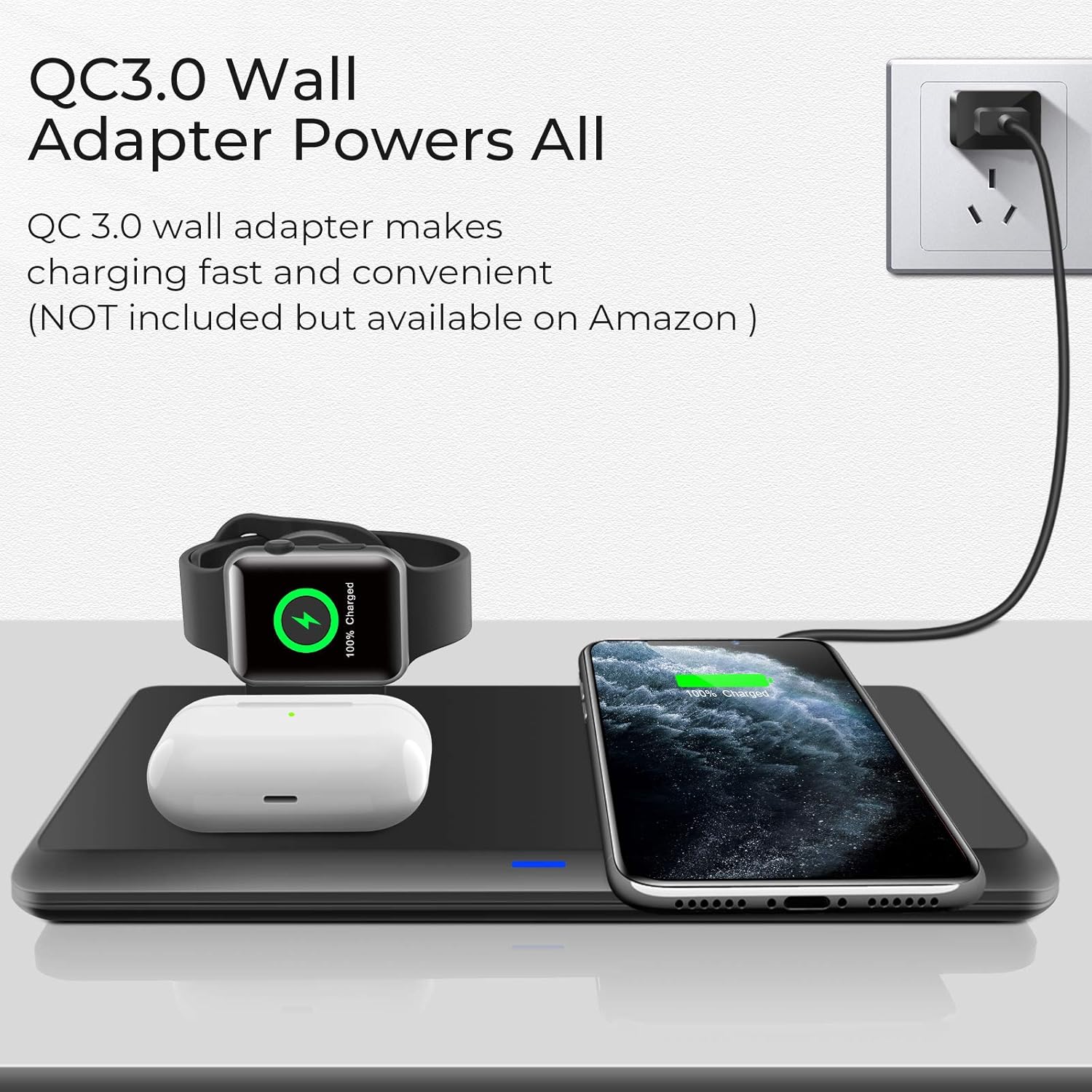 Wireless Charger,QI-EU 3 in 1 Wireless Charging Station for iPhone 11/11pro/Se/X/XS/XR/Xs Max/8/8 Plus Apple Watch AirPods 2/Pro, Wireless Charging Pad for Samsung Galaxy S20/S10