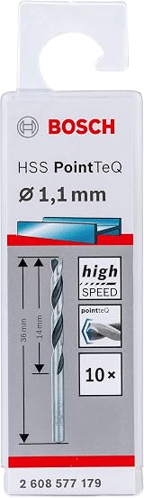 Bosch 10pc PointTeQ HSS Twist Drill Bit Set 1.1 x 14 x 36 mm