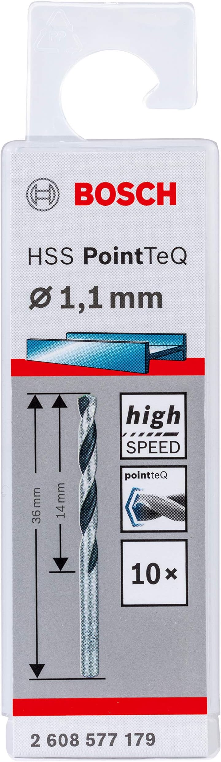 Bosch 10pc PointTeQ HSS Twist Drill Bit Set 1.1 x 14 x 36 mm