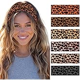 SENMAY Headbands for Women Leopard Trendy Cheetah Wide Head Bands for Women's Hair Non Slip Wraps Elastic Stretchy Bandanas Workout Fashion Hair Accessories Birthday Gifts for Valentines 6PCS