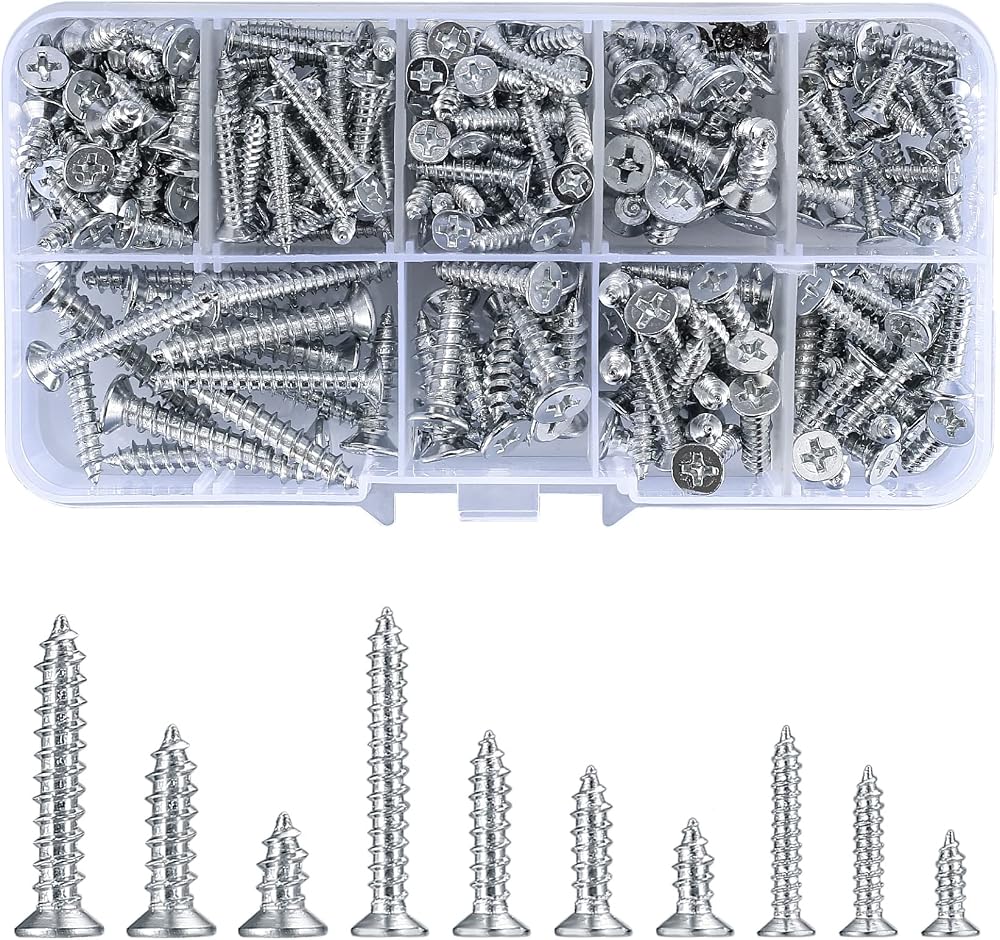Vwoqiy 228Pcs Self Tapping Screws M3/M4/M5 Cross Drive Flat Countersunk Head