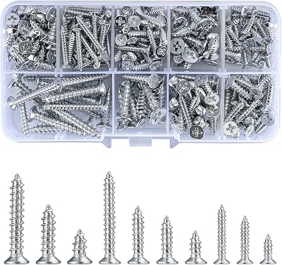 Vwoqiy 228Pcs Self Tapping Screws M3/M4/M5 Cross Drive Flat Countersunk Head