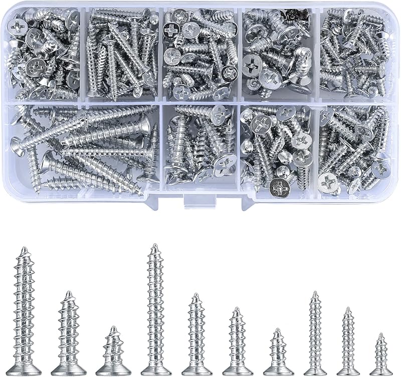 Vwoqiy 228Pcs Self Tapping Screws M3/M4/M5 Cross Drive Flat Countersunk Head