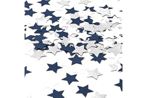300pcs Navy Blue White Silver Confetti,Glitter Paper decor Twinkle Little Star Table Confetti,Birthday Graduation 2024 Fathers Day Wedding Baby Shower Party Decorations Circle Dots Lasting Surprise