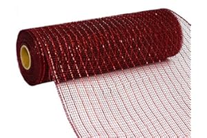 CRAIG BACHMAN Metallic Deco Poly Mesh Ribbon, 10 Inch X 10 Yard (30 Feet) - Burgundy with Red Foil