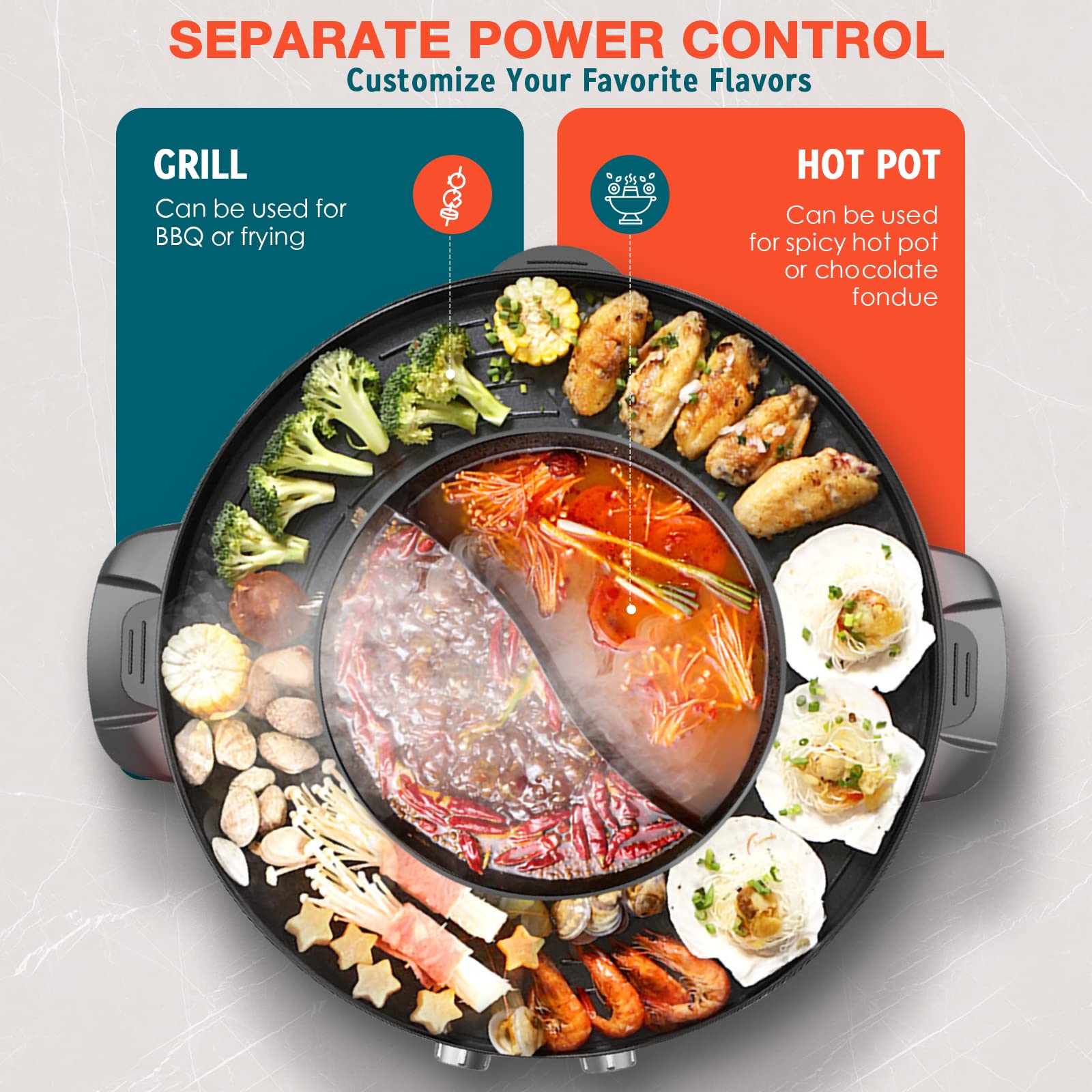 Mua Hot Pot with Grill, 2000W 2 in 1 Electric Hot Pot Grill Cooker with ...