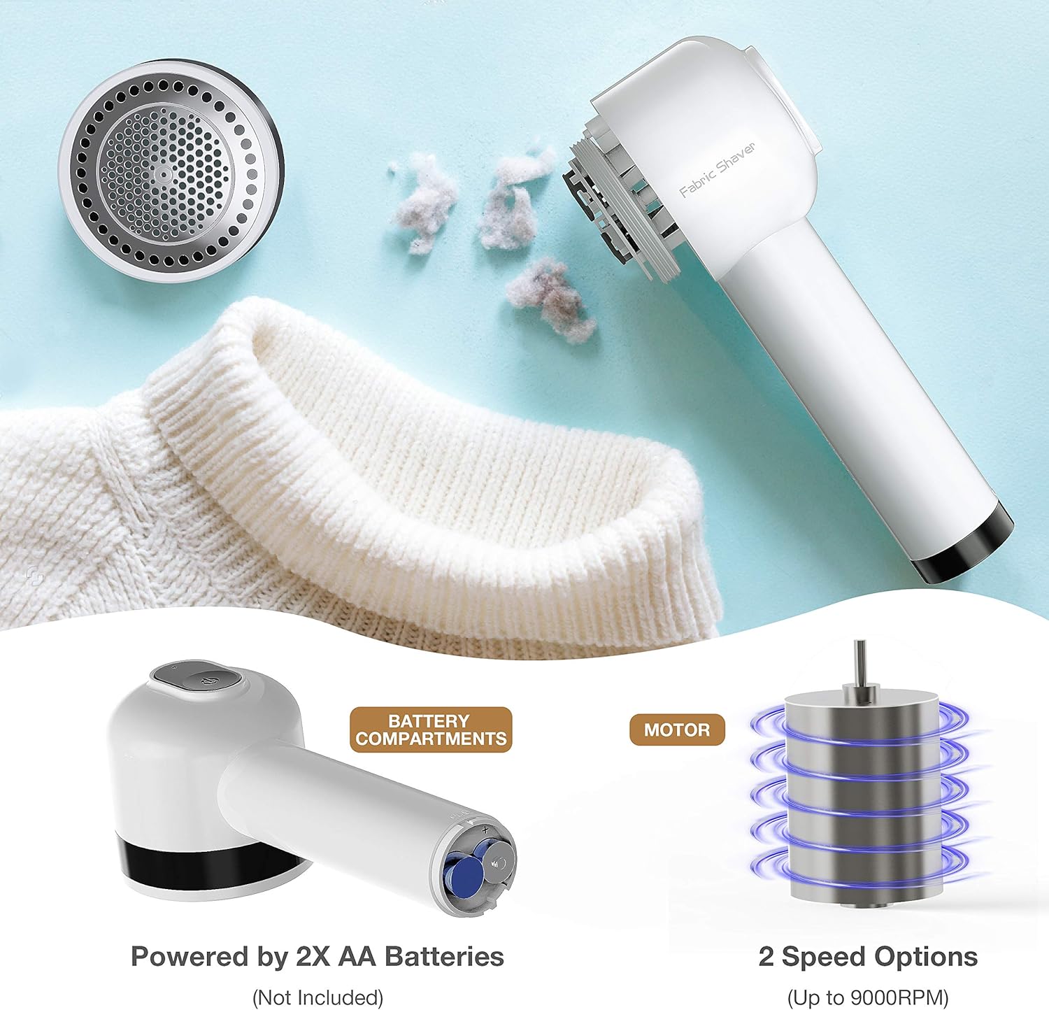 Lint Remover Shaver, Electric Portable Fabric Clothes Sweater Shaver Fuzz Remover Pill and Balls Defuzzer with 2 Replaceable Blades for Couch, Blanket, Curtain, Legging, Wool: Kitchen & Dining