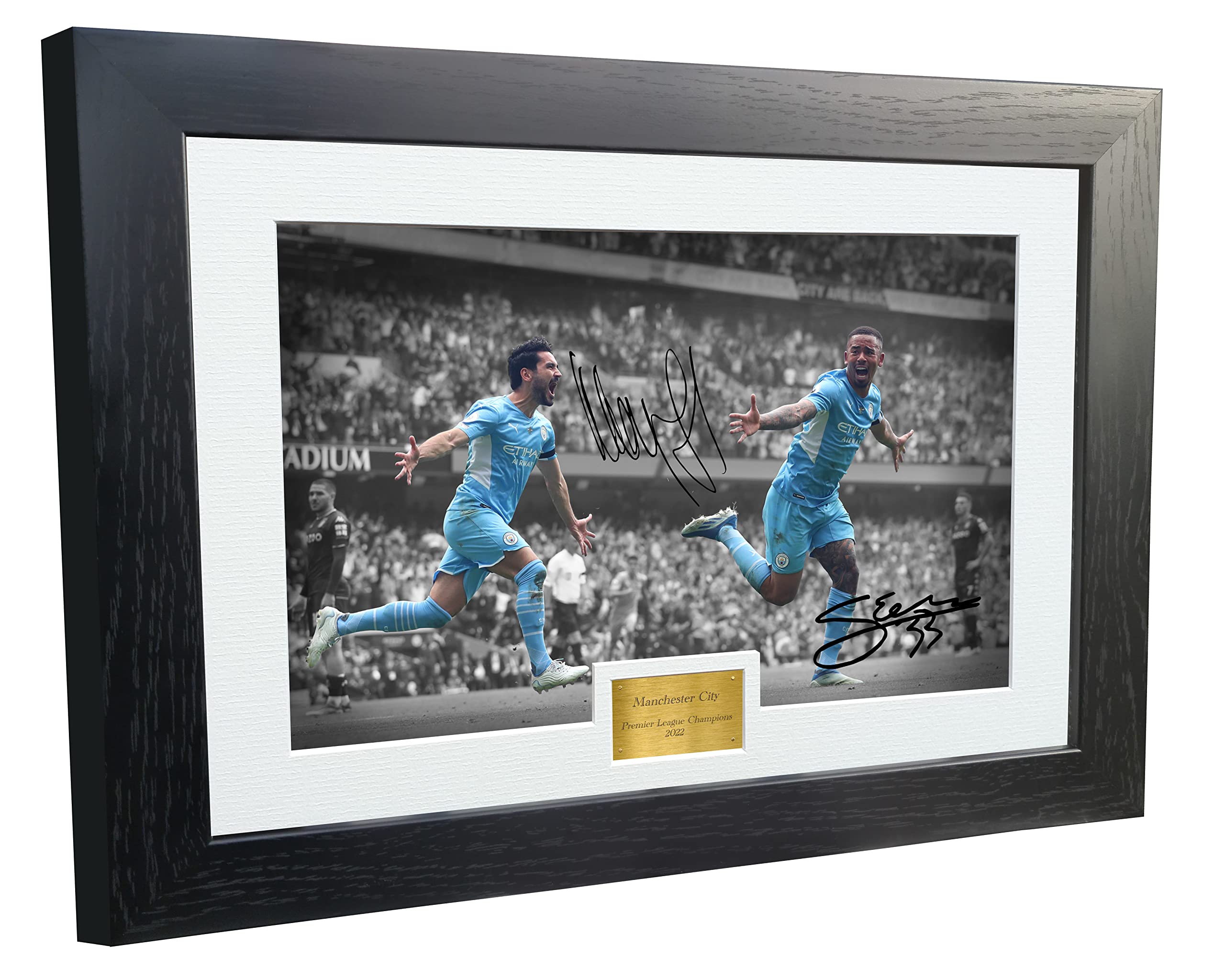 12x8 A4 PREMIER LEAGUE WINNERS 2022 Manchester City Ilkay Gundogan Jesus Autographed Signed Photo Photograph Picture Frame Football Soccer Poster Gift A4