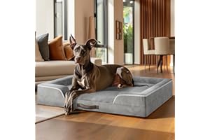 COZZZE XXL Orthopedic Dog Sofa Bed - Jumbo Pet Couch with Memory Foam, Completely Removable Washable Cover, Waterproof Lining, Nonskid Bottom, Grey - Perfect for Large Breeds