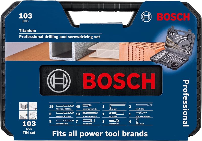 Professional 103tlg. Bohrer- und Bit Set Titanium Box (für Holz, Stein und Metall, Zubehör Bohr- und Schraubwerkzeuge)