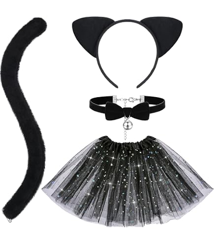 Petitebelle Kinder-Katzenkostüm 5-teilig – Mit Kopfband, Fliege, Schwanz, Pfoten Und Schuhen (One Size)