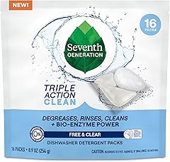 Seventh Generation Triple Action Clean Dishwasher Detergent Packs 1 pack Free & Clear For de-greasing and cleaning even the t