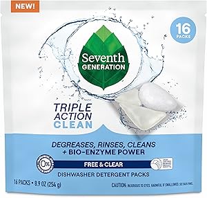 Seventh Generation Triple Action Clean Dishwasher Detergent Packs 1 pack Free & Clear For de-greasing and cleaning even the t