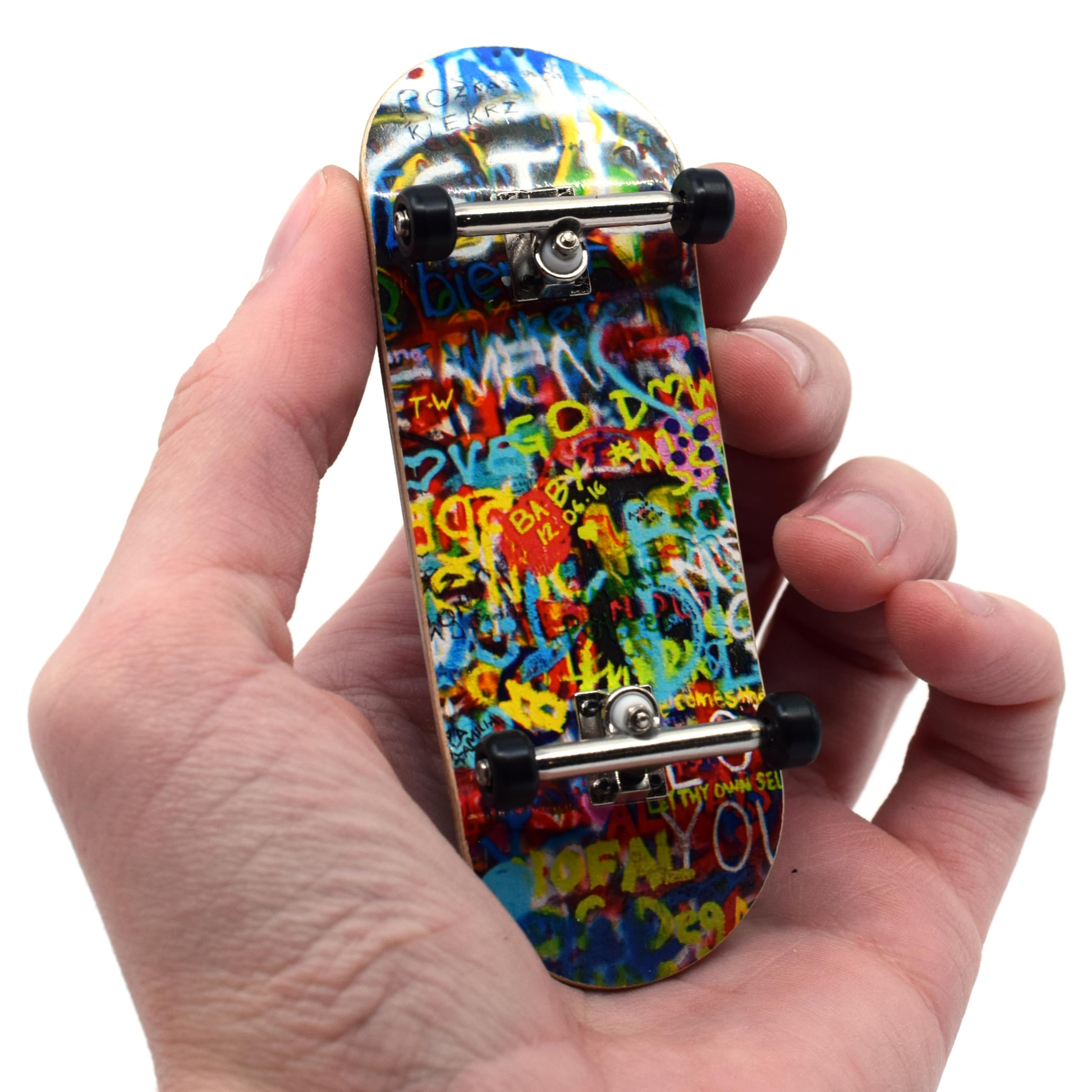 Teak Tuning 34mm Pro Fingerboard Heat Transfer Graphic Complete - Fully Assembled with Pro Level Parts - Pro Shaped Wood Deck (34x97mm), UltraSpin Wheels, Prodigy Trucks - Graffiti Wall