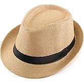 FALETO Unisex Summer Panama Straw Fedora Hat Short Brim Beach Sun Cap Classic