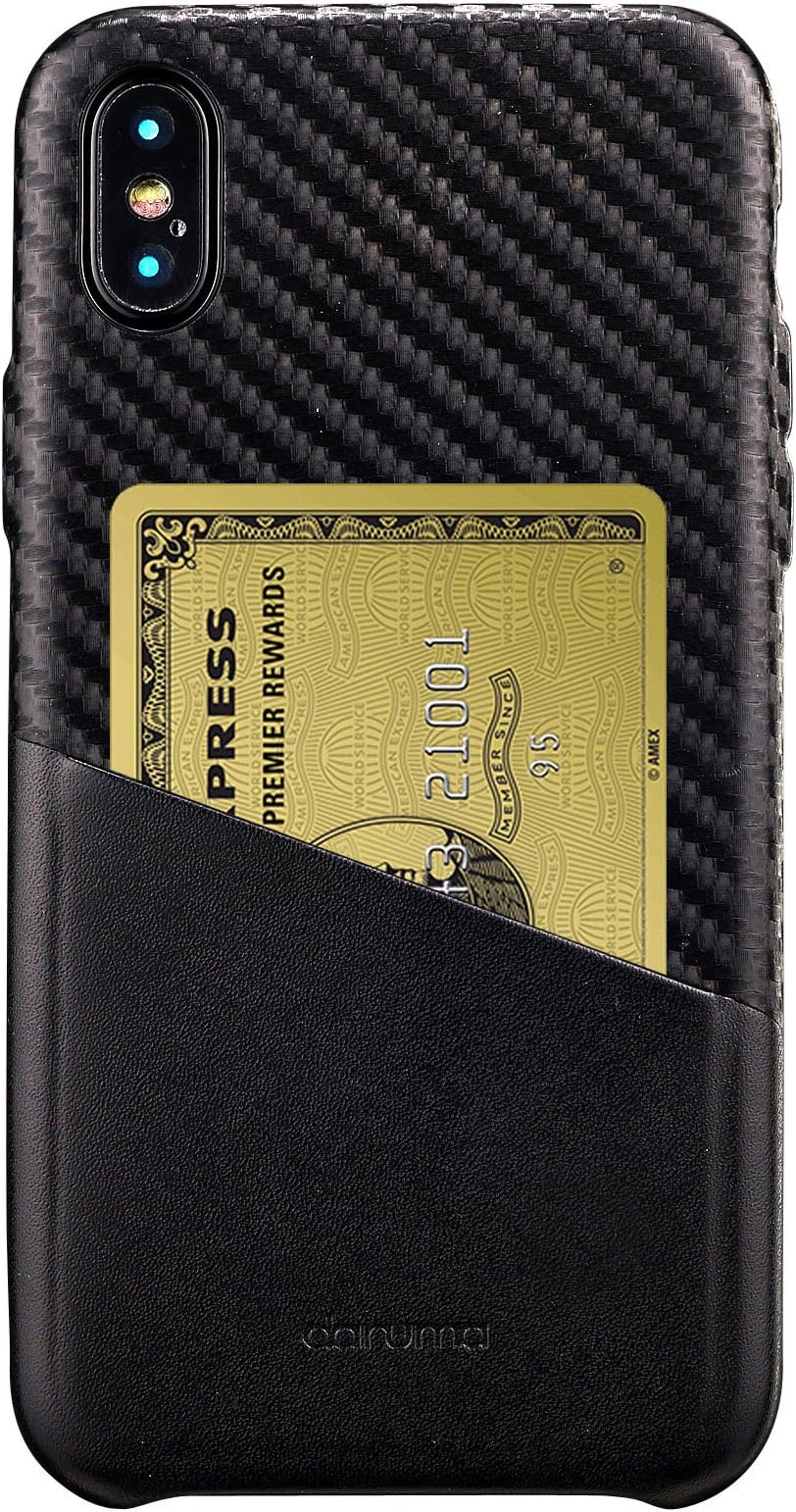 daruma Black Carbon Fiber Leather Case for iPhone X iPhone Xs Black Premium Leather Case with Card Slot Credit Card ID Holder Made Ultra Light Ultra Slim