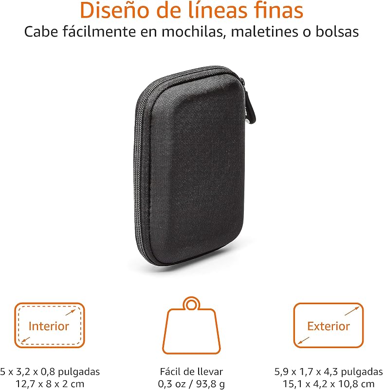 Funda de Disco Duro, 15.1 x 10.8 x 4.2 cm, Color Negro y Naranja