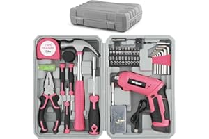 Hi-Spec 42pc Pink 4V USB Electric Power Driver & Household Tool Kit. Cordless Power Screwdriver and Hand Tools in a Compact Box Case