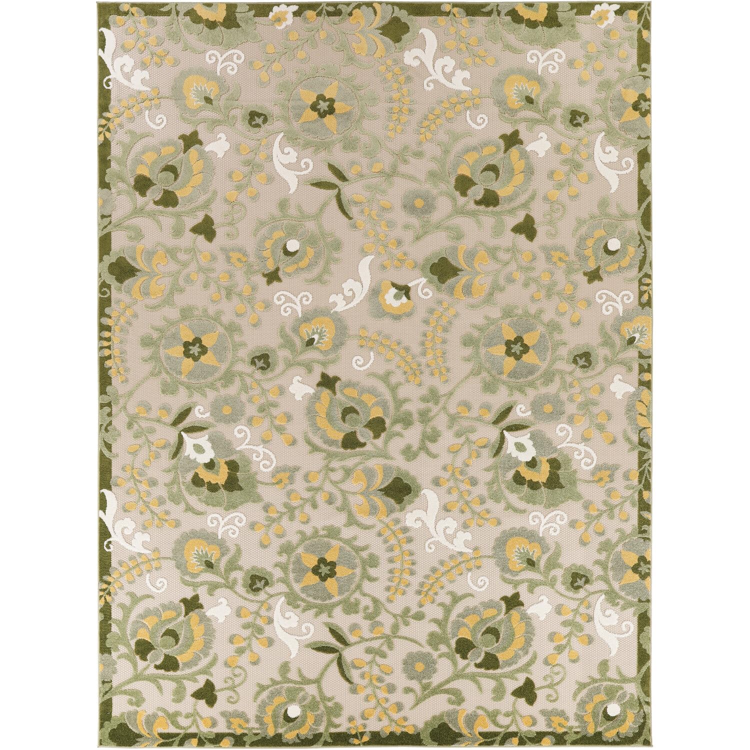 Nourison Home Aloha Ivory Green 10' x 14' Area Rug - Easy Clean, Non Shedding, Bed Room, Living Room, Dining Room, Kitchen (10' x 14') Image