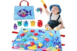 M SANMERSEN 1 Year Old Baby Fishing Toy - Montessori Games Baby Toy 12-18 Months One Year Old Boy Birthday Gift to Learn Count, Sort Colors and Recognize Shapes - Soft Fabric with Storage Bag