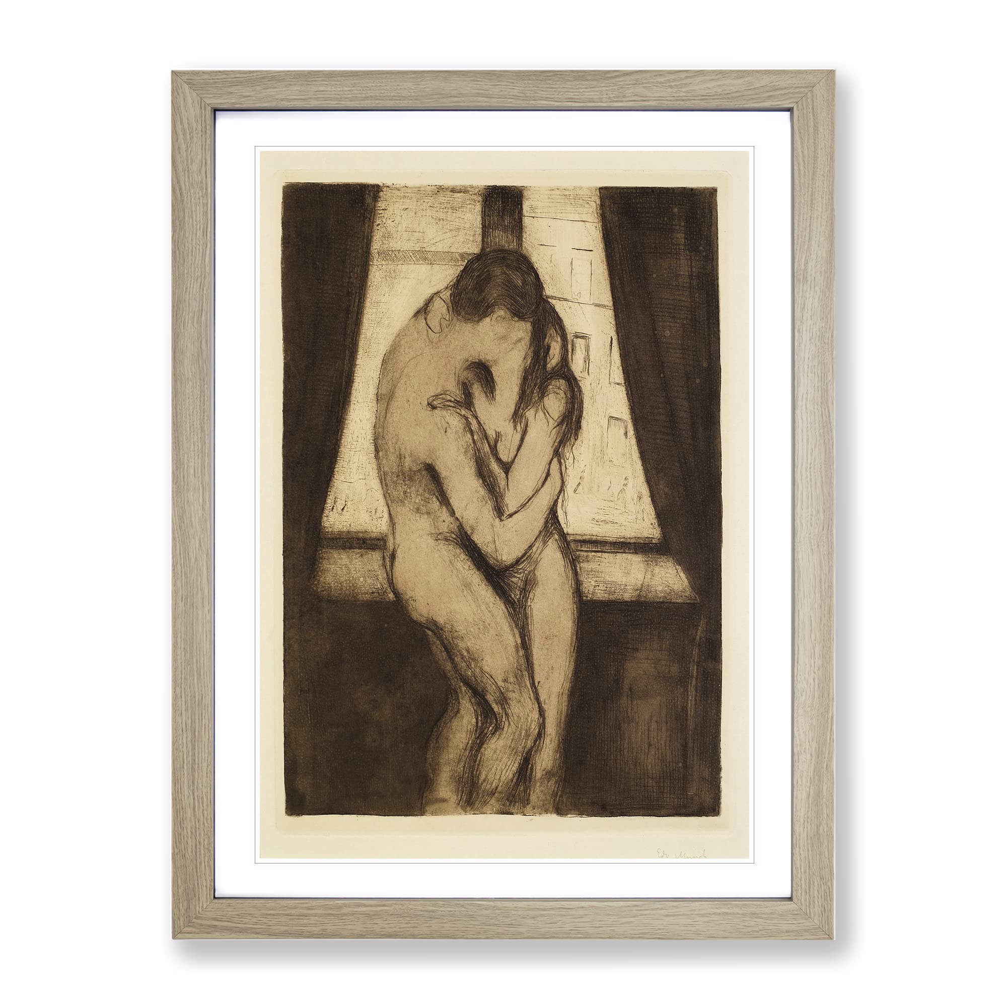 The Kiss Vol.2 By Edvard Munch Classic Painting Framed Wall Art Print, Ready to Hang Picture for Living Room Bedroom Home Office Décor, Oak A3 (34 x 46 cm)