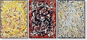 Doy Art-Framed Artworks 3 Panel by Jackson Pollock Series#1 Giclee Canvas Print Oil Paintings Reproduction Picture Wall Art for Bedroom Living Room Kitchen Home Decor(32