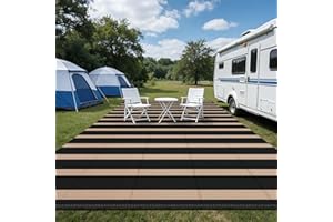 Vaukki Waterproof Outdoor Rug 9x12, Reversible Striped Patio Rug, Lightweight Plastic Straw Camping Mat, Indoor Outdoor RV Ca