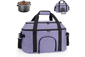 DD DEVILLI Double-Layer Slow Cooker Carrying Bag for 6-8 Quart CrockPot and Hamlton Beach,Portable Carrier Case with See-Through Window,Travel Bag with Lid Fastener for Family Gathering,Purple
