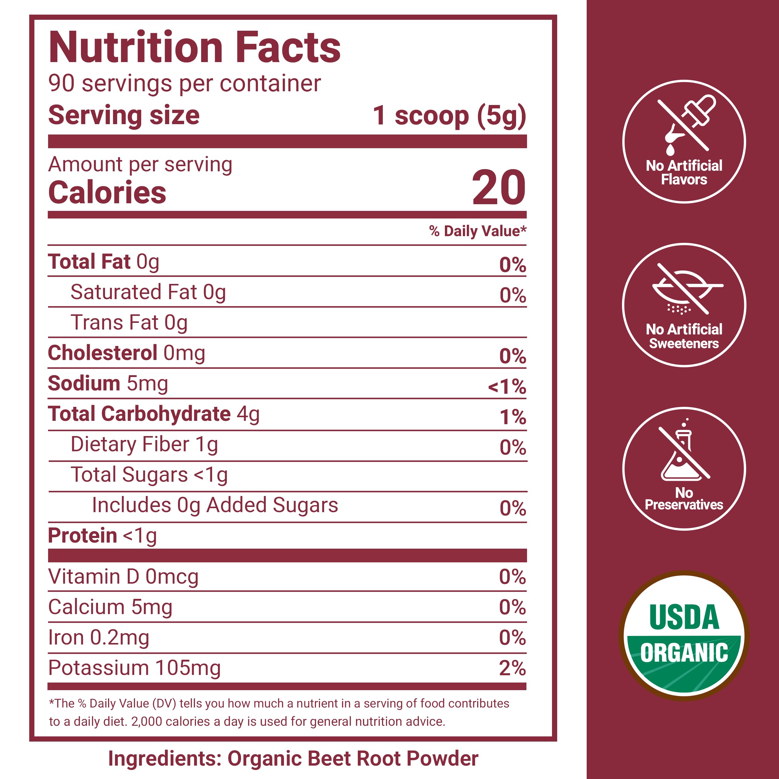 Force Factor Total Beets Organic Beetroot Powder Superfood to Boost Daily Nutrition, USDA Organic, Vegan, Gluten-Free, and Non-GMO Beet Supplement, Unflavored, 90 Servings