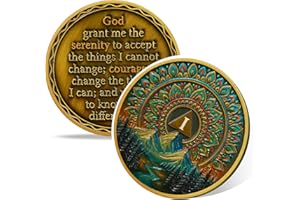 VITALWAY Sacred Mandala 1 Year Sobriety Coin, Affirmation AA Medallion, Addiction Recovery One Year Sober Coins, Celebrating Recovery Anniversary Token, NA AA Sobriety Gifts for Men Women