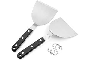 Metal Spatula Set of 2, HaSteeL Stainless Steel Griddle Spatula Turner with ABS Plastic Handles, Professional Griddle Tools for Flat Top Teppanyaki Cooking Grilling Indoor & Outdoor, Dishwasher Safe