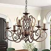 Ganeed French Country Chandeliers,6 Lights Candle Wrought Iron Chandelier,Rustic Farmhouse Pendant Light Fixture Hanging Ligh