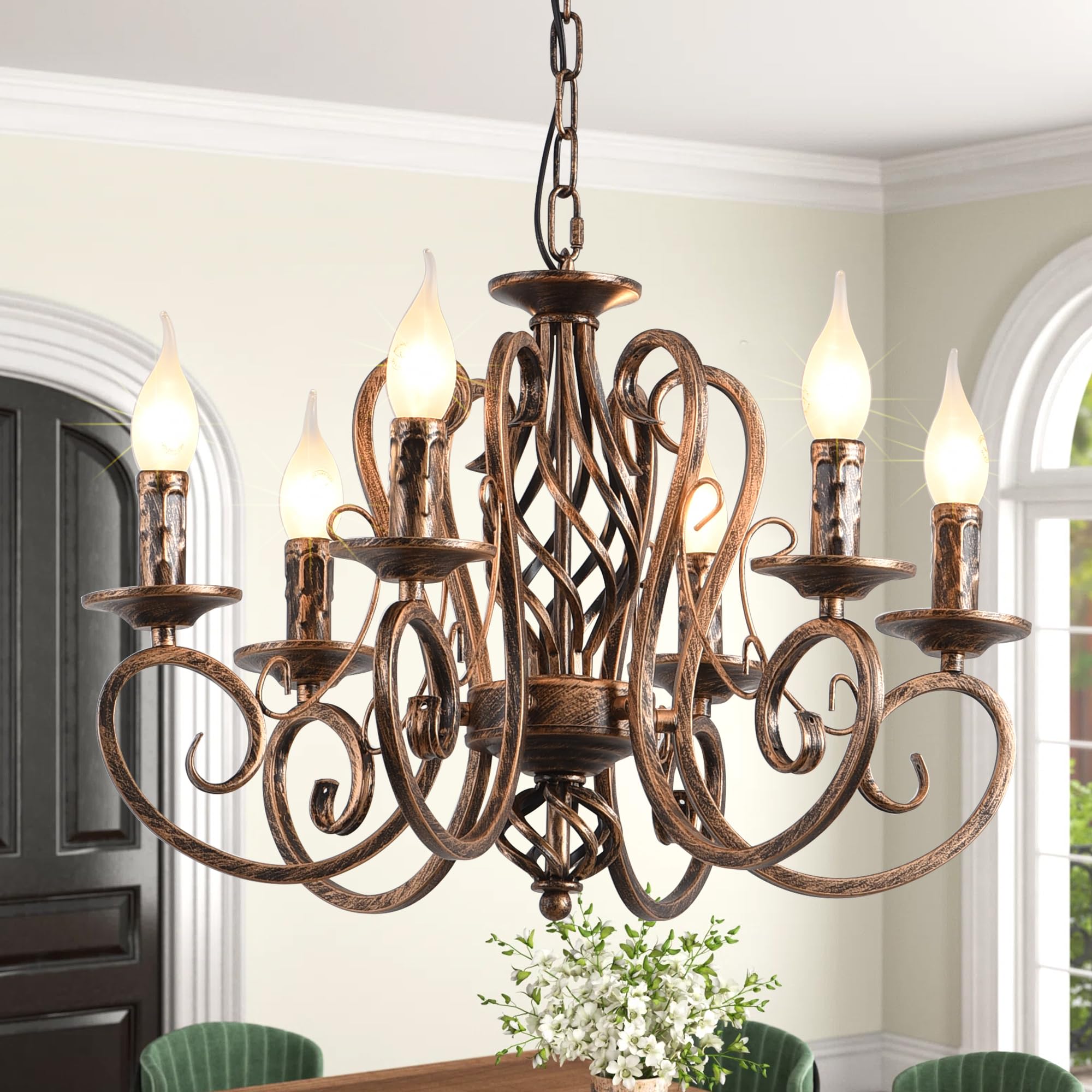 Photo 1 of Ganeed French Country Chandeliers,6 Lights Candle Wrought Iron Chandelier,Rustic Farmhouse Pendant Light Fixture Hanging Lighting for Kitchen Island,Dining Room,Living Room,Foryer