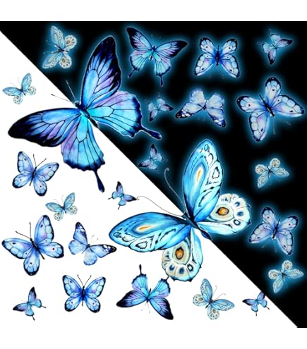 Lot De 48 Autocollants Papillons Luminescents 3D – Décoration Murale Et Plafond, Effet Phosphorescent Dans Le Noir | Pour Chambre, Salon
