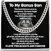 Cuban Link Chain Necklace for Bonus Son - Mom's Gift with Message Card and Box, Adjustable Cord