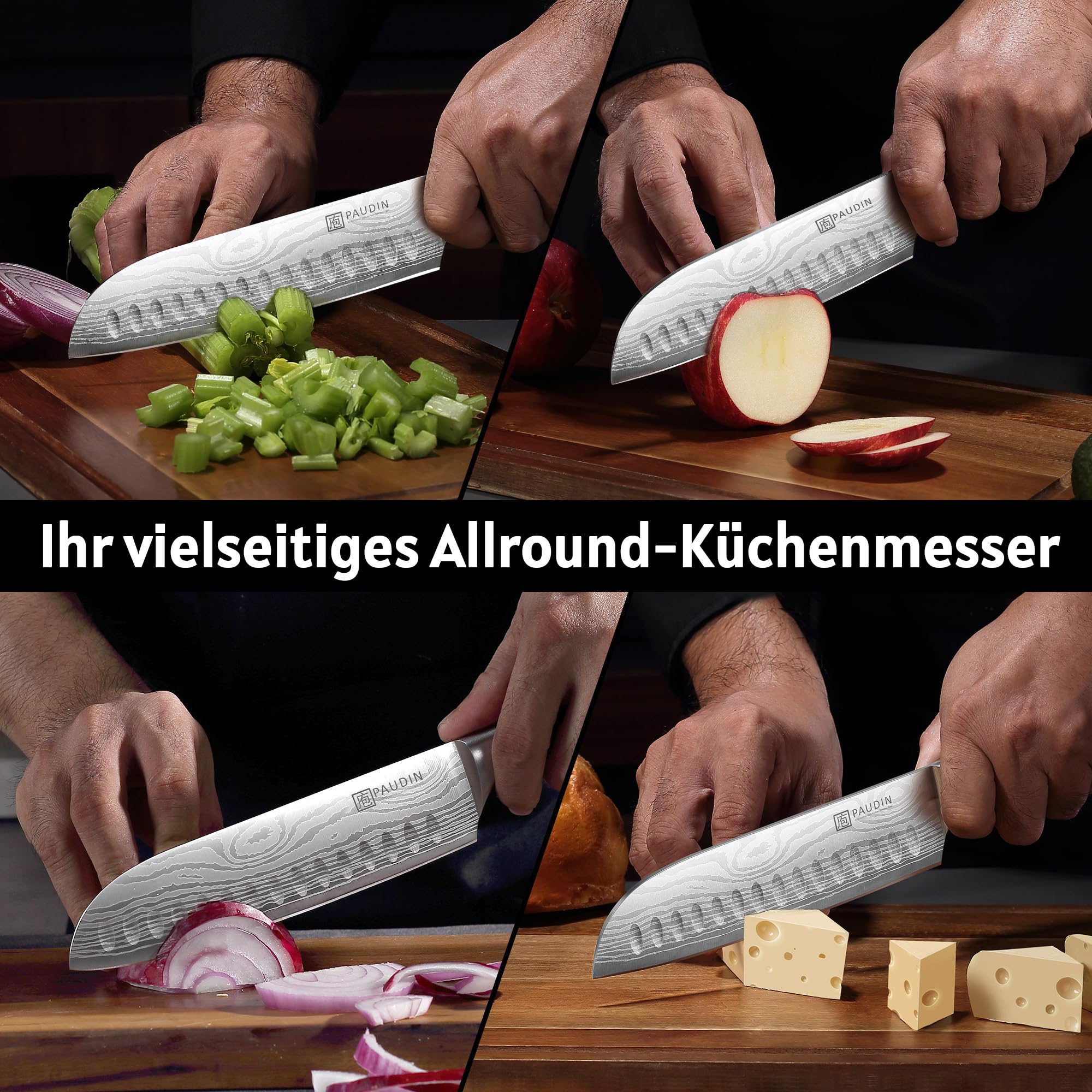 PAUDIN Santokumesser, Klingenlänge17 cm Kochmesser aus deutschem Messerstahl, Sushi Messer Küchenmesser mit ergonomischem Griff für Haus und Restaurant 8