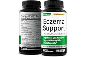 Greenford Eczema Treatment & Support for Natural Relief - Made in USA - Skin Vitamins & Herbals for Eczema, Acne, Psoriasis, Rosacea Treatment with Zinc, Niacinamide & Probiotics - 60 caps