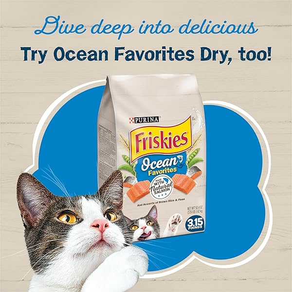 PURINA FRISKIES OCEAN FAVORITES WET CAT FOOD PATE AND MEATY BITS VARIETY PACK WITH SALMON AND TUNA – (PACK OF 24) 5.5 OZ. CANS