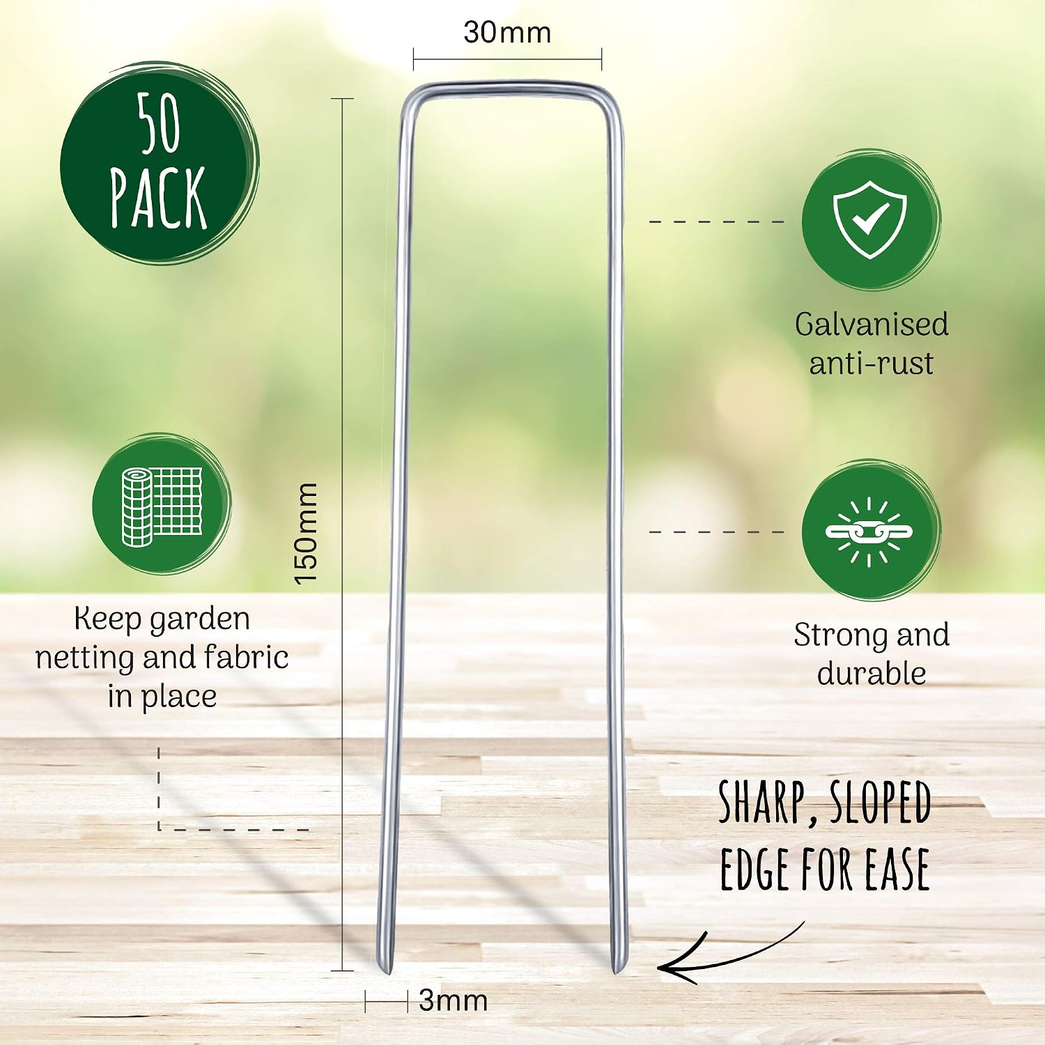 Metal U-shaped Garden Pegs for Fixing Artificial Grass Garden Cloth, Peat Mats and Nets (150mm) 50 Pieces - Image 3