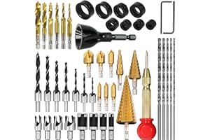 LAMPTOP 39-Pcs Woodworking Tools and Accessories, Including Bolt Deburring Tool, Drill Tap Set, Countersink Drill Bits, Step Drill Bit, Drill Stop Bit Set, Long Twist Drill Bit, L-Wrench, Center Punch