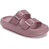 WHITIN Slides for Women Men Double Buckle Adjustable Thick Sole Pillow Slippers Bathroom Sandals