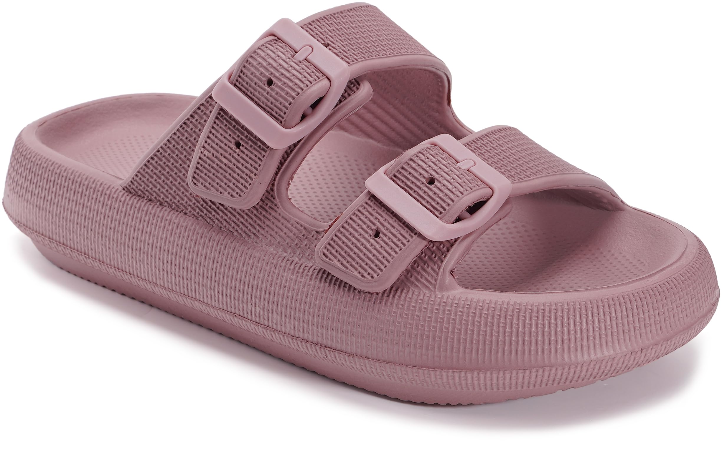 Photo 1 of WHITIN Slides for Women Men EVA Foam House Adjustable Extremely Comfy Cushion Thick Sole Pillow Sandals Double Buckle Slippers Blush
