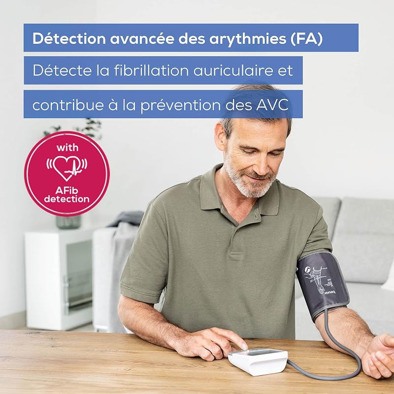 BM 53 Tensiomètre pour bras, fabriqué en Europe, cliniquement validé, détection fibrillation auriculaire, indicateur de risque, bras 22-42 cm, transfert de données vers Apple Health