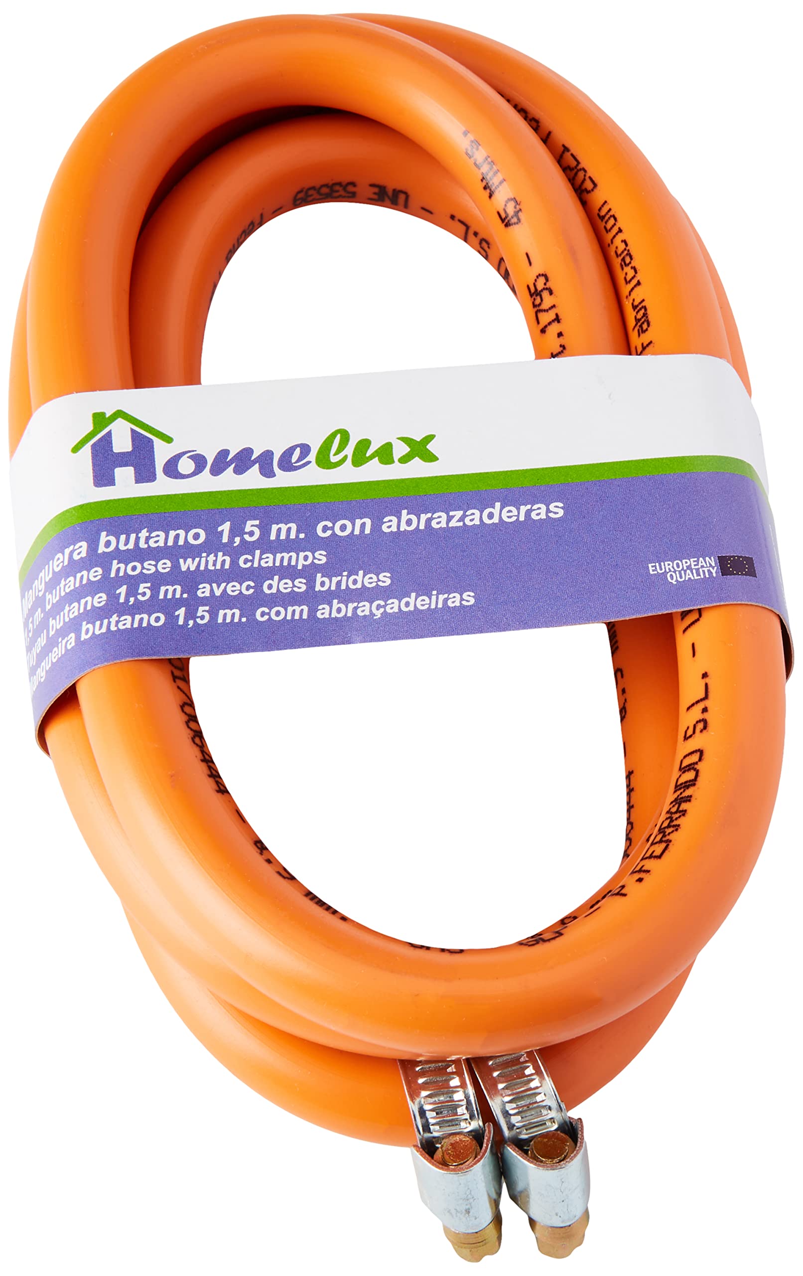 Homelux 300060 Butane Gas Hose with Clamps, 1.5 m