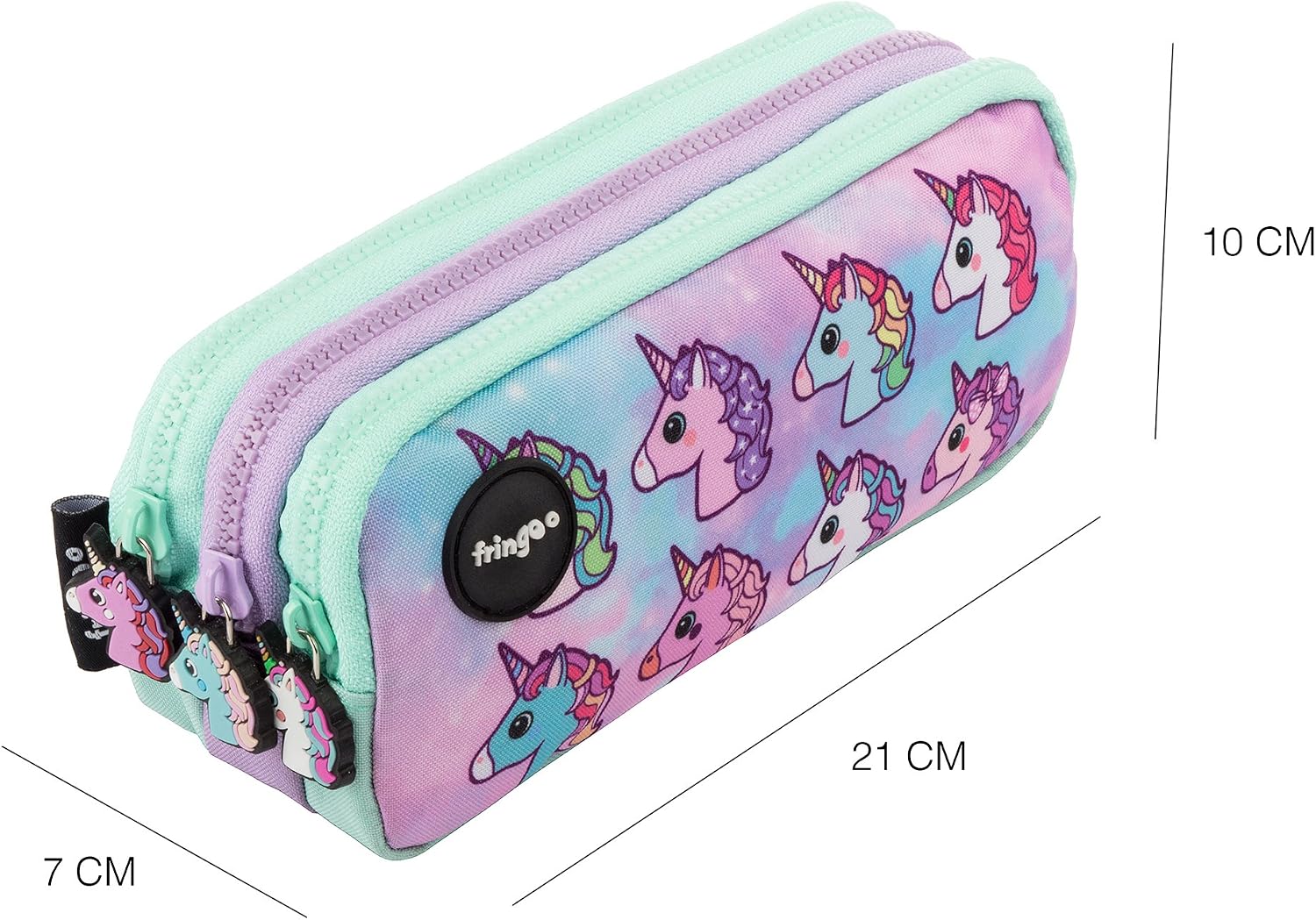 Fringoo® 3 Compartment Pencil Case for Kids School Stationery Holder Funny Cute (Pastel Unicorns - 3 Compartments) - Image 5