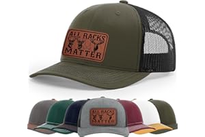 All Racks Matter, Funny Deer Elk Moose Boob Hunting Hat, 112 Style Trucker Leather Patch Hat for Men And Women Breathable Hat
