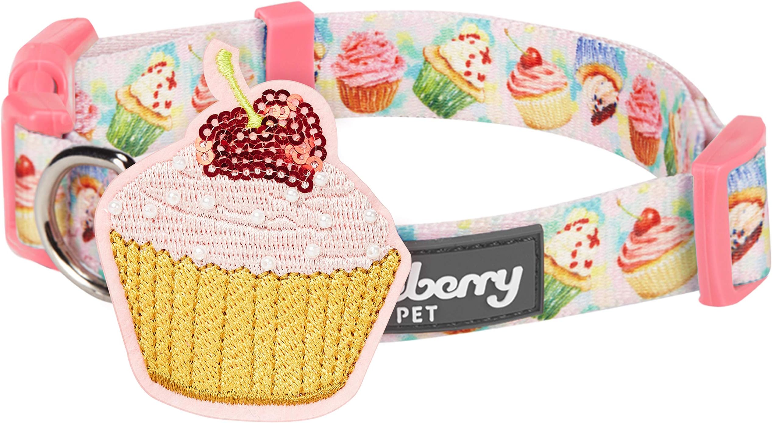 Blueberry Pet 2019 New Party Ideas Sweet Delight Cupcake Designer Dog Collar in Lavender Blush with Decoration, Medium, Neck 37cm-50cm, Adjustable Collars for Dogs