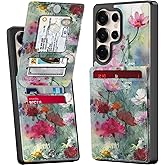 Bemal for Samsung Galaxy S25 Ultra Wallet Case with Card Holder, Fashion Printed, RFID Blocking, PU Leather Kickstand, Magnetic Closure, Shockproof Phone Cover for Women Men, Designer Flowers