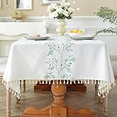Laolitou Spring Tablecloth Cotton Linen Waterproof Tablecloths for Dining Rustic Farmhouse Kitchen Rectangle Table Cloth Coffee Table Cover, Beige, Green Coffee Flower, 55x70 Inch