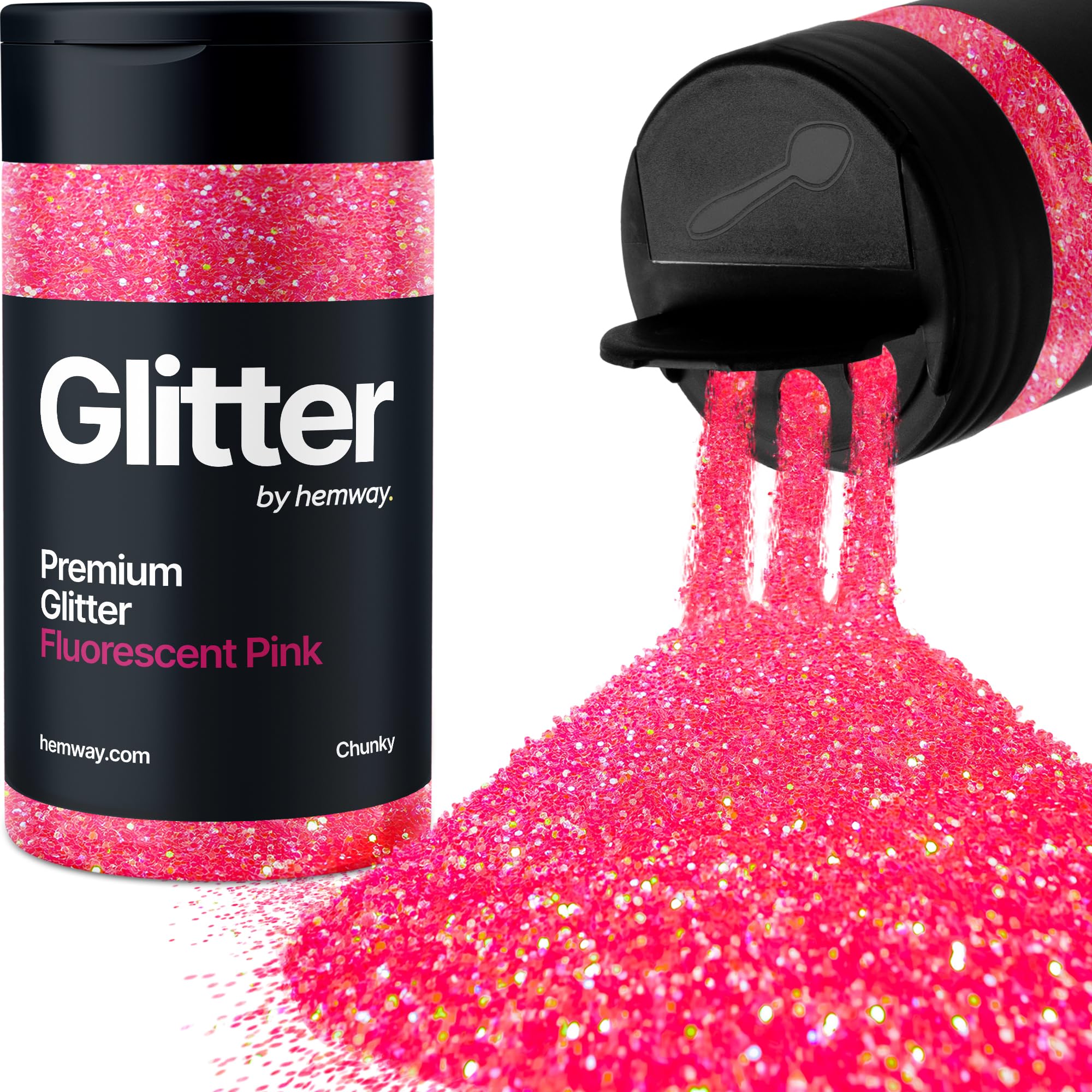 Fluorescent Pink Glitter Shaker, 130g Chunky Glitter, Crafts 1/40" Metallic Flake Pink Sequins, Resin & Epoxy Crafts, Decorating, Halloween, Christmas Nail, Face, Hemway